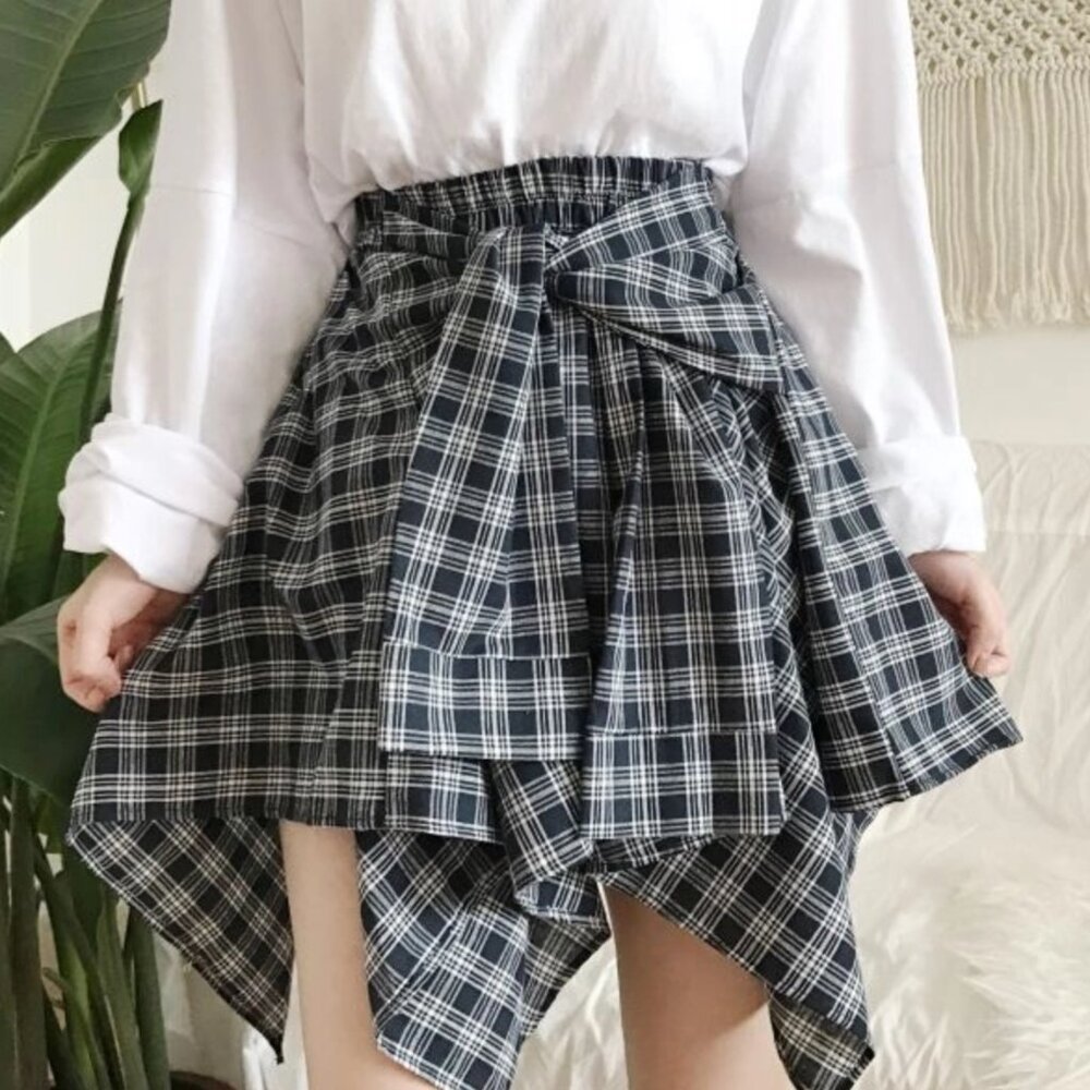 dark blue flannel plaid tie mini skirt | womens skirts